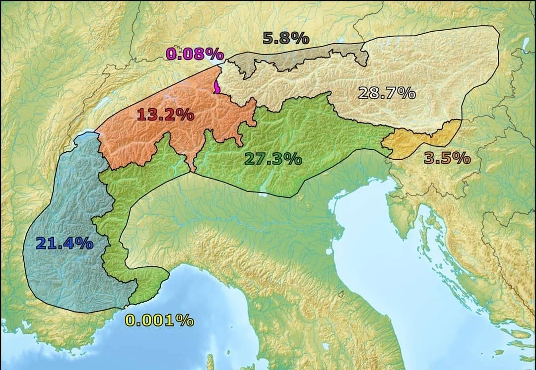 欧洲的屋脊:阿尔卑斯山各国面积占比