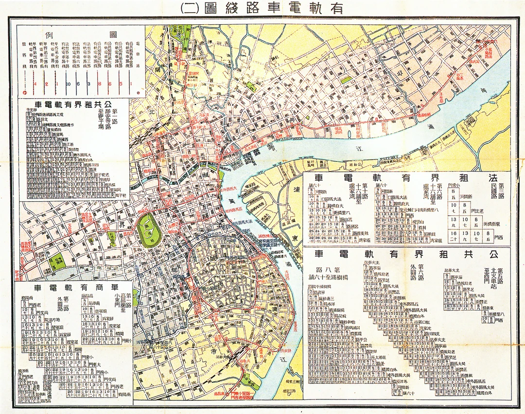 上海有轨电车老地图，1路车从静安寺到虹口