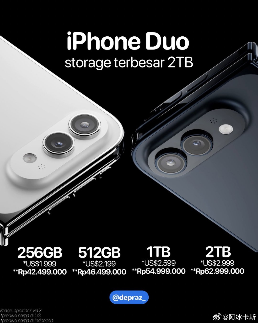 #苹果折叠屏 iPhone Duo#
这名还挺有意思！Duo～
据说1999美金起售不知道真的假的
不过应该是没打税的价格[吃瓜]  ​