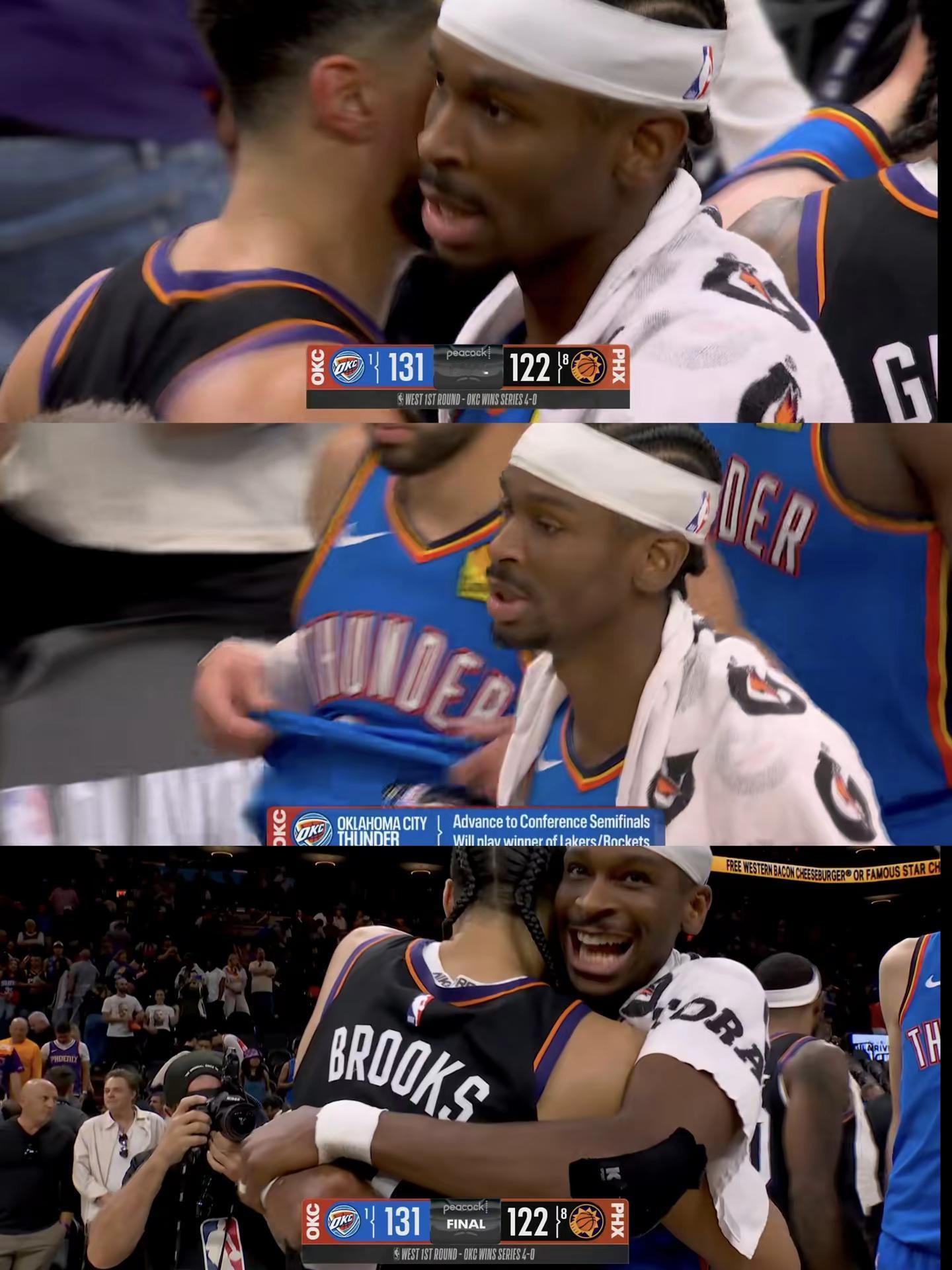 雷霆以绝对优势4比0横扫了太阳！成为今年季后赛第一支晋级的球队！