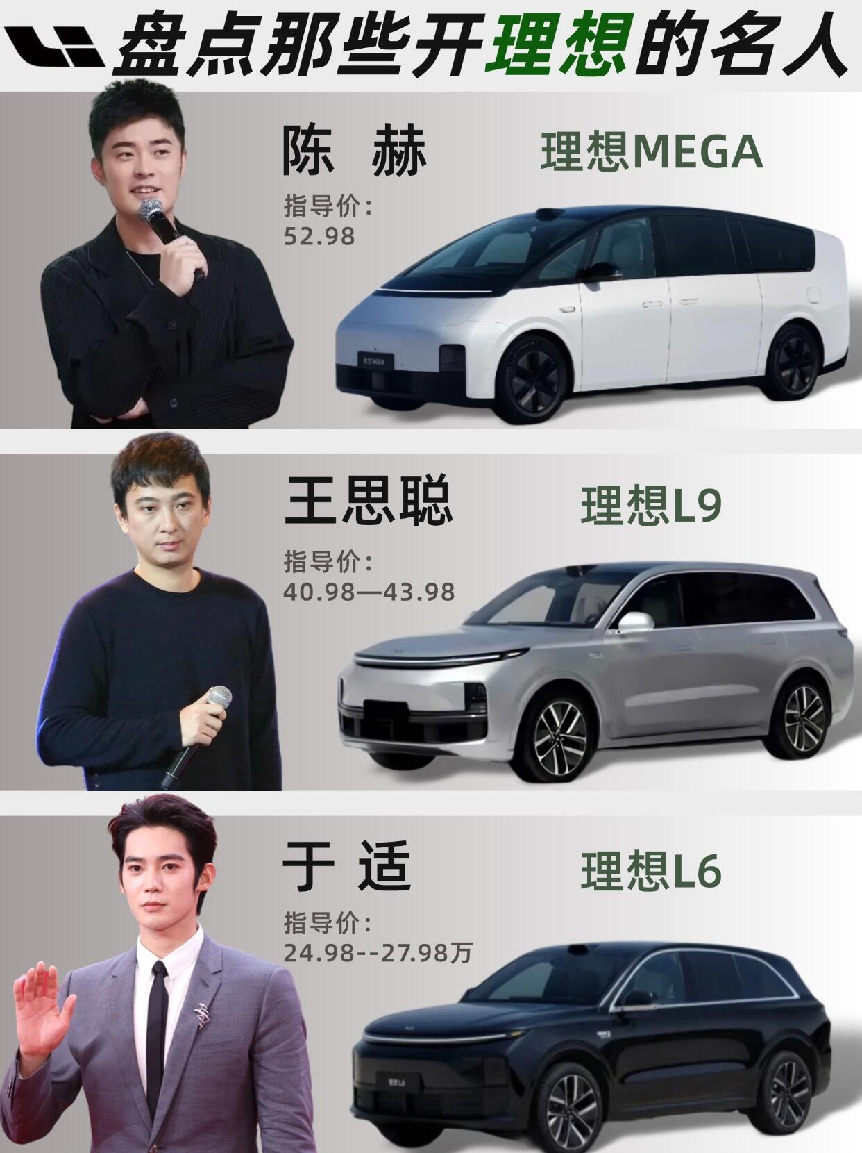 从机械图腾到智能空间，名人座驾的变迁写就了半部汽车发展史。
往日的明星车库，往往是超跑和传统豪华品牌的天下，那是纯粹内燃机时代的机械图腾。如今的视线转到黄景瑜、魏大勋、岳云鹏乃至王思聪的座驾上，理想L9、L6和MEGA成了常见选项，这个画面直接把汽车发展史的进程给具象化了。以前造车讲究的是动力极限和