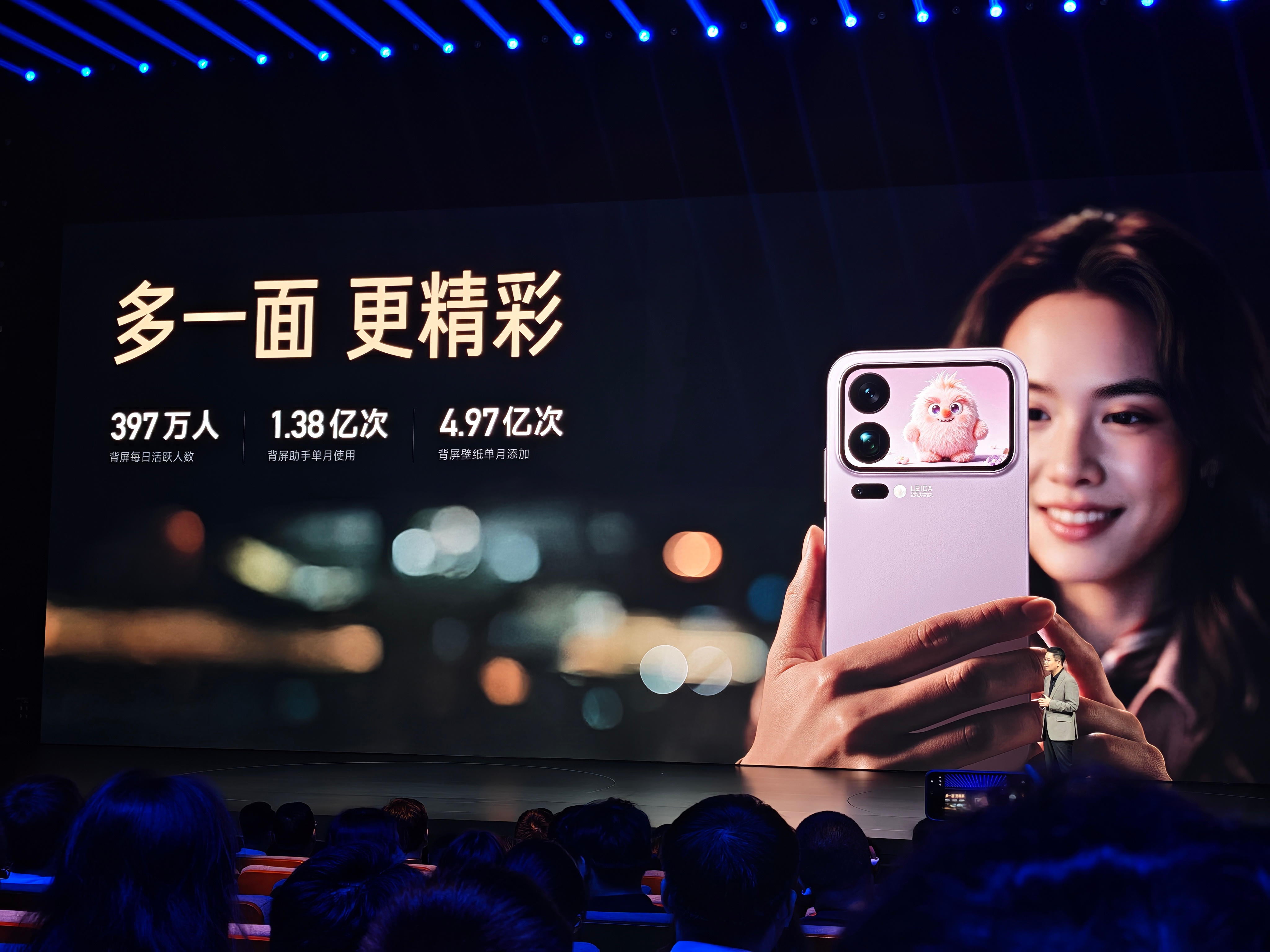 小米 17 Pro 系列的背屏，截止目前每日活跃人数达 397 万。小米 18 Pro 系列则在此基础之上新增 AI 百变背屏。支持 AI 宠物、合影、文物或画作，让其以动画形式常驻背屏。

同时背屏还能根据你手机壳的照片，生成对应的壁纸，让手机背面的一致性更强。这次手机预置 100 多款背屏应用，更支持通过 AI 生 ​
