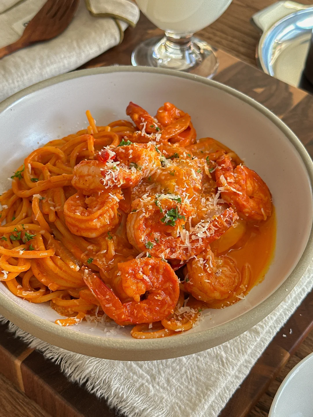 超浓郁的👍辣奶油虾仁意面（低卡版
