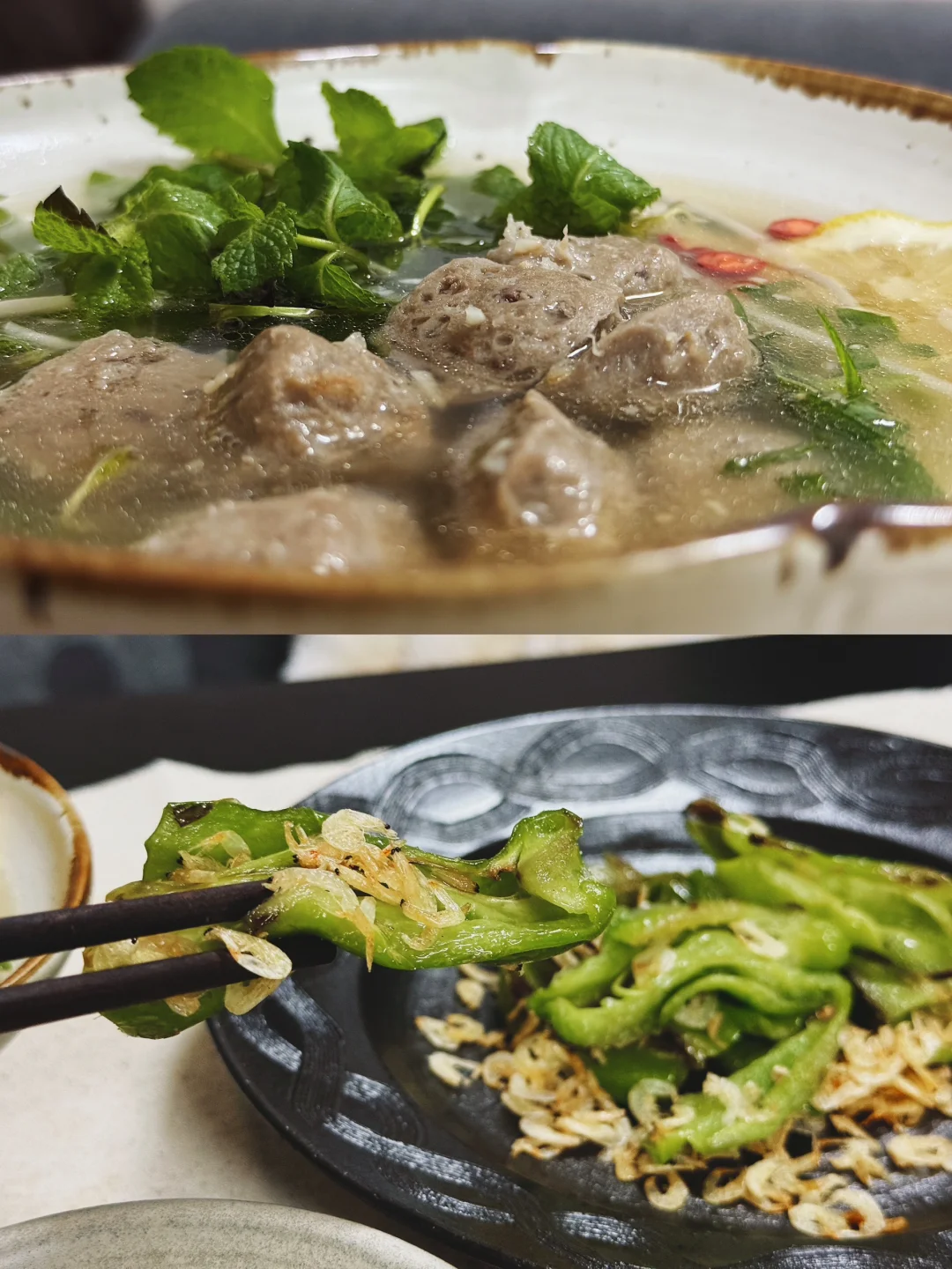 简单吃点🥢｜越式潮汕牛肉丸汤🍡+干煎青椒🫑