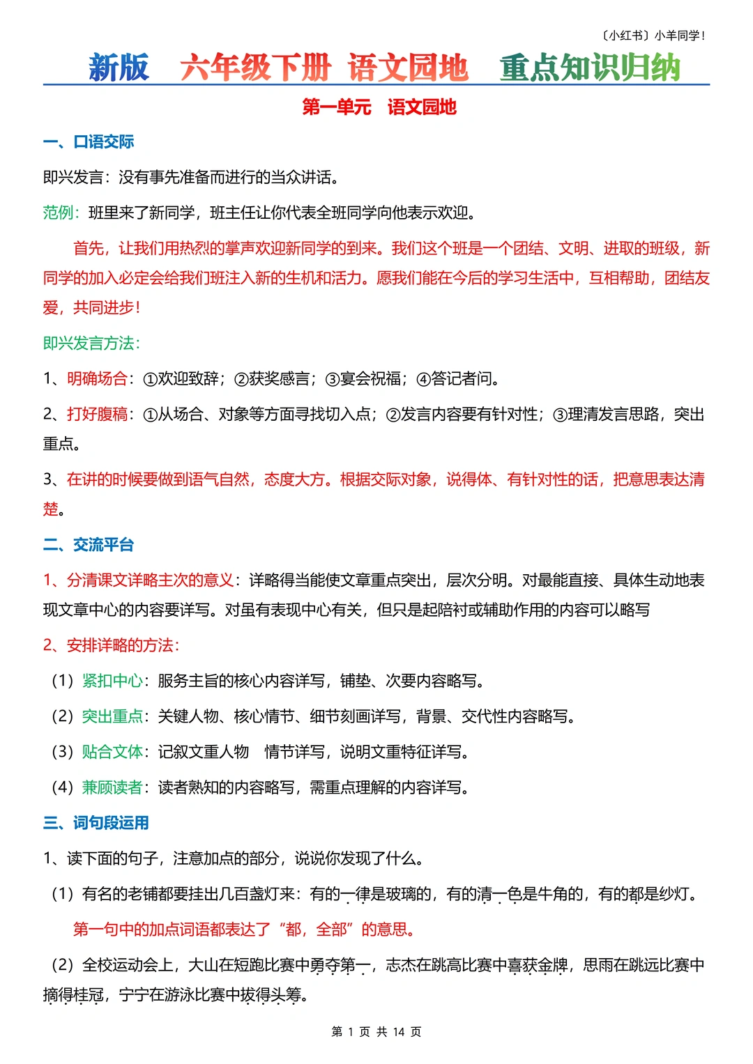 六年级下册丨语文园地知识点总结