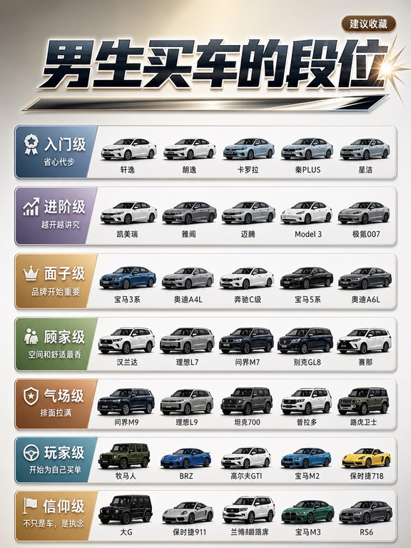 🚗 男生买车的段位，你现在是第几层？