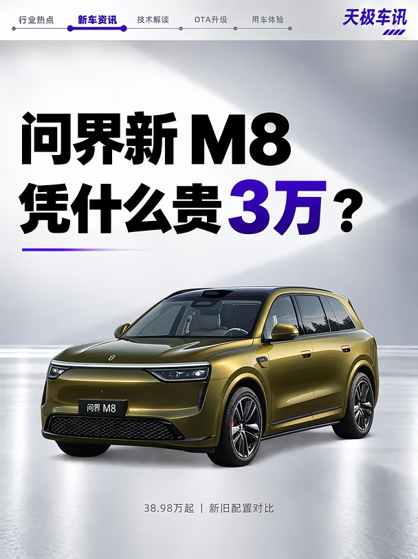 华为放手后，问界新 M8 涨价3万!