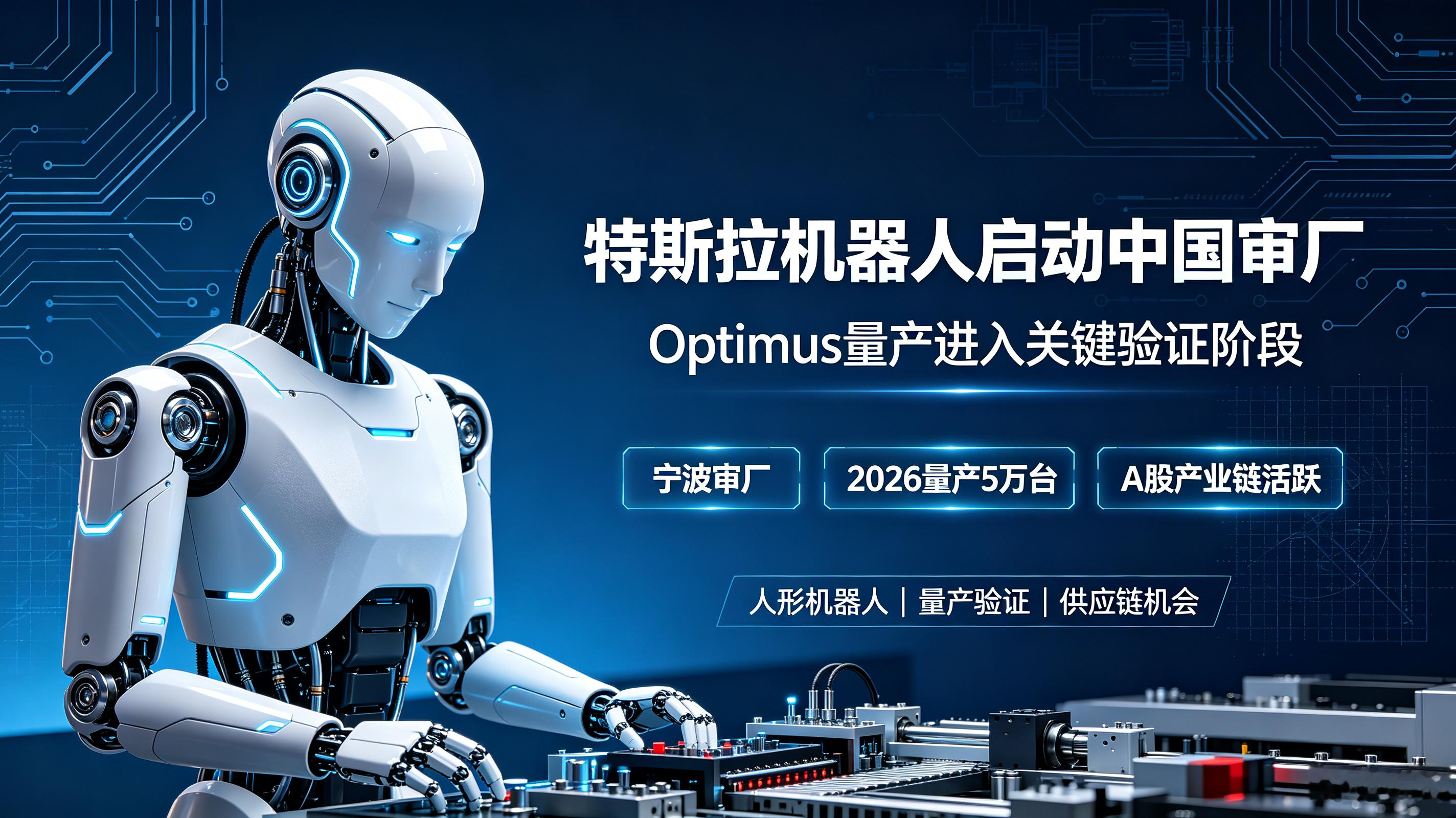 特斯拉机器人启动中国审厂，2026年量产5万台引爆A股产业链
 
特斯拉人形机器人Optimus量产进程迎来关键节点。9月16日，特斯拉相关团队落地宁波，次日启动新一轮针对机器人业务的量产审厂，核心目标是审查Optimus量产的独家性和一致性，同步帮助企业调试设备、迁移美国工厂制造能力。
 
这一动
