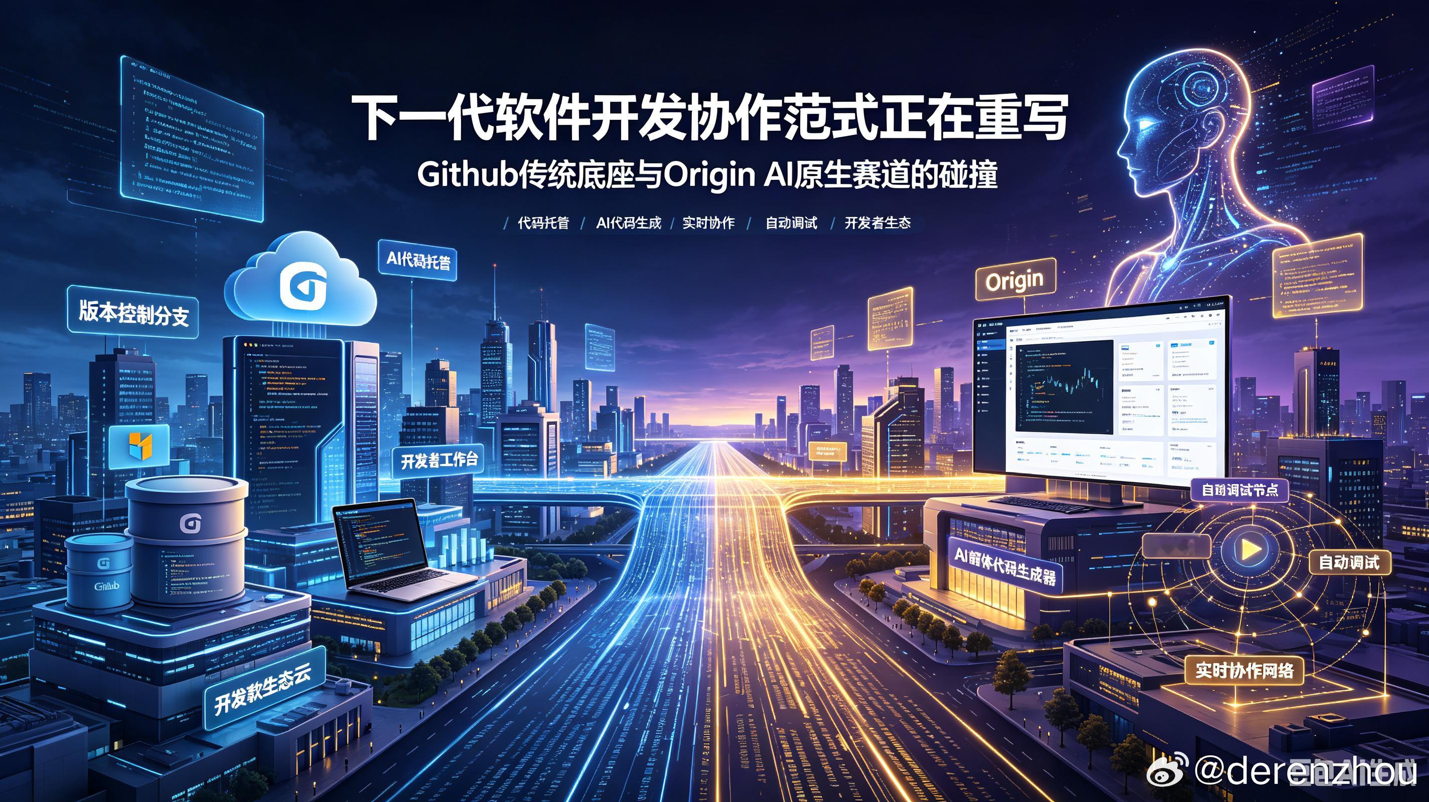 两大佬AI生态竞争

GitHub作为全球最大的分布式代码托管与开源协作平台，2008年上线、2018年被微软收购，如今已服务超1.5亿开发者，托管超3亿代码库，是微软生态中开发者工具的核心基石。而近期SpaceX完成对AI代码编辑器Cursor的收购后，迅速推出全新产品Origin，直接瞄准AI原生代码协作赛道。
不同于 ​