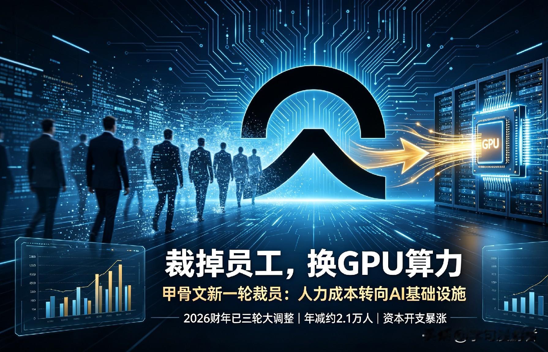 甲骨文再度大裁员！
 
一年裁掉2.1万人，人员缩水13%，这已是今年第三轮大规模优化。
 
颠覆认知的真相：不是没钱，是人工不值钱了！
 
企业花重金赔遣散费，也要砍掉人力，只为挤出资金砸向AI算力、数据中心。
 
一个残酷等式彻底暴露：
裁掉一个员工，换一张GPU入场券。
 
百亿现金流，从人身