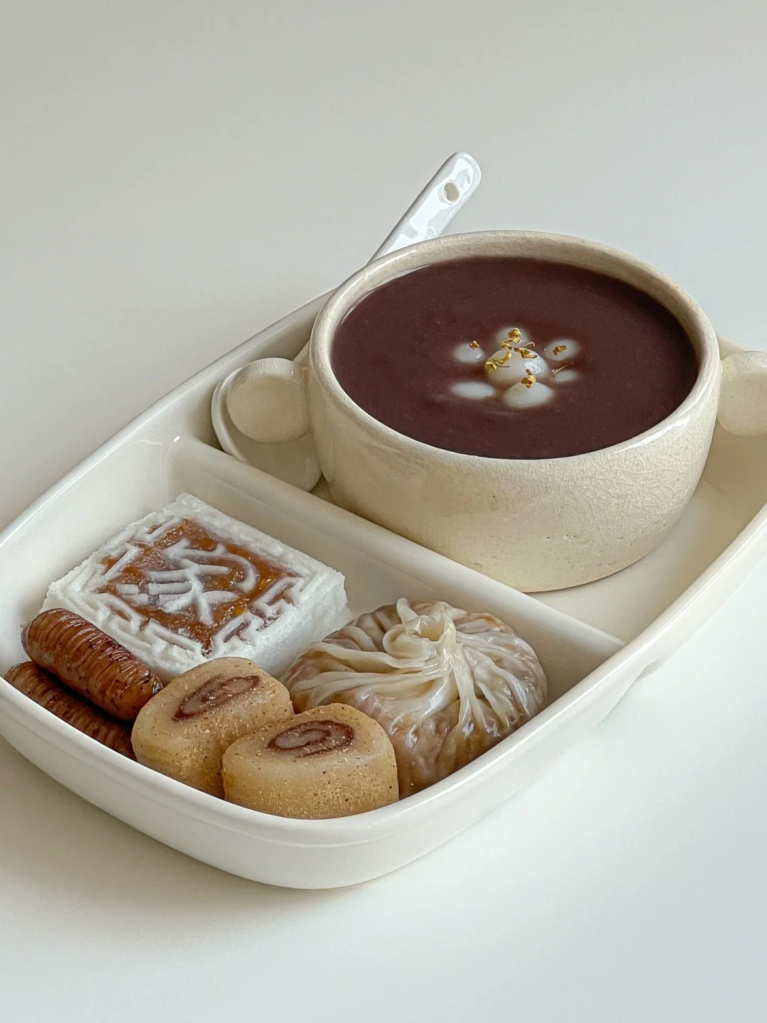 中式早餐🥢桂花圆子红豆粥🥣芝士烧麦&米糕