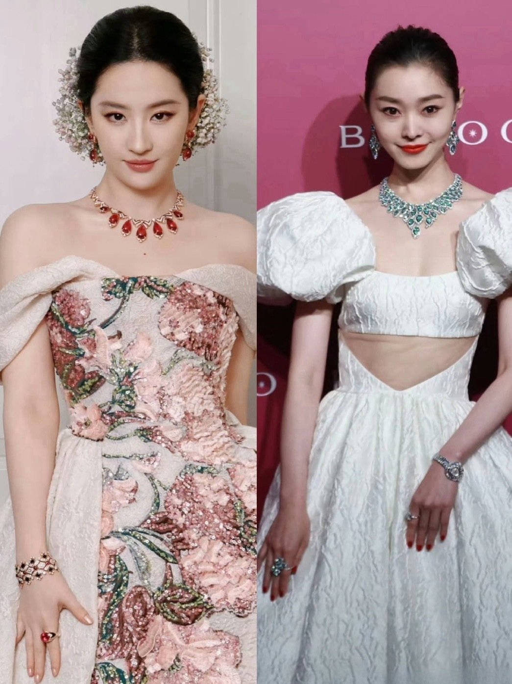 是不是人太好看就会把珠光宝气掩盖？刘亦菲和宋轶都戴了这么大的项链却还是让人第一眼看脸。 ​