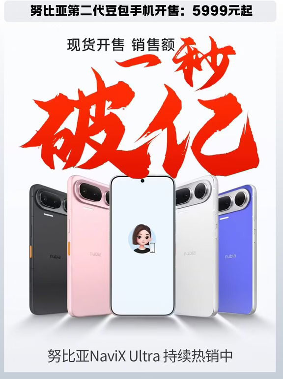 努比亚第二代豆包手机开售，起售价5999元