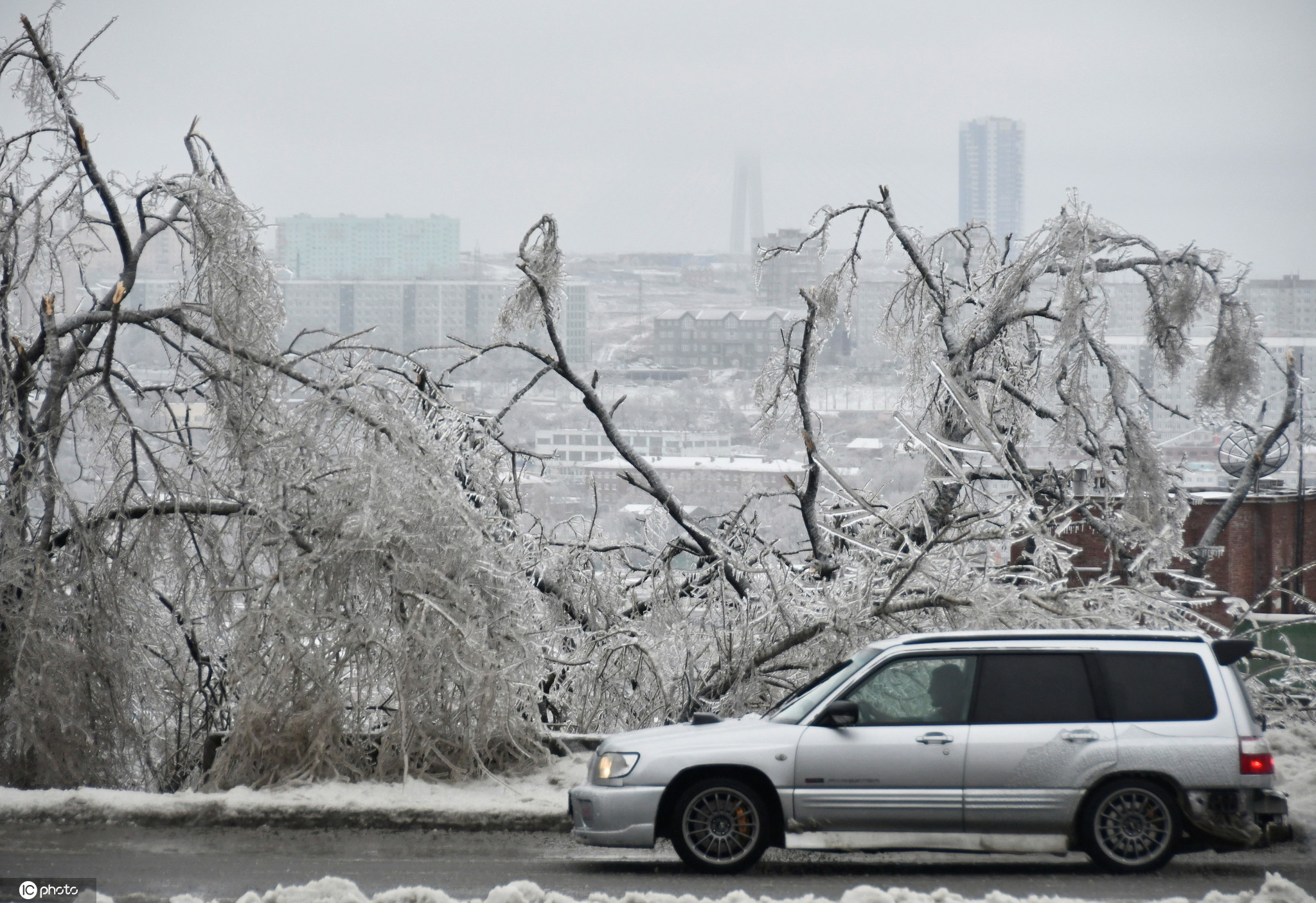 俄羅斯符拉迪沃斯托克迎大雪天氣 整個城市被冰“凍住瞭”-圖9