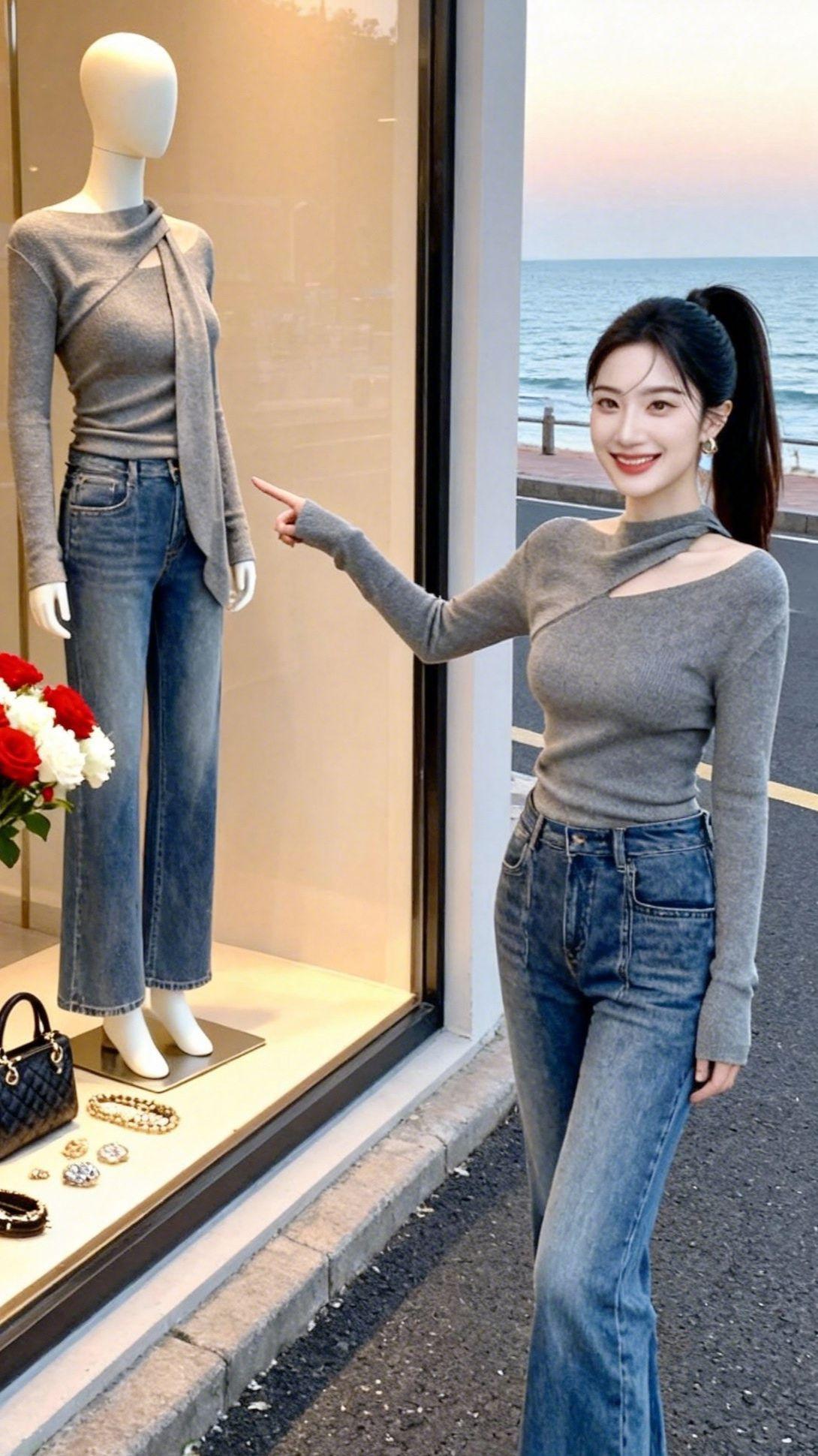 秋季独特超好看单穿上衣法式小众设计感洋气减龄通勤风灰色针织衫