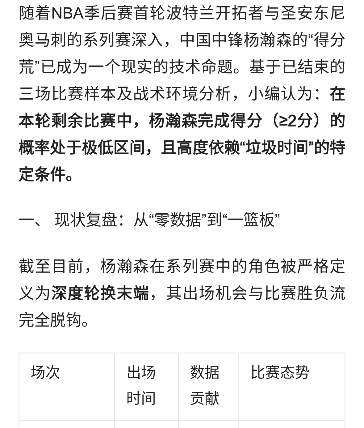 季后赛猜想--开马大战杨瀚森能否实现得分破荒