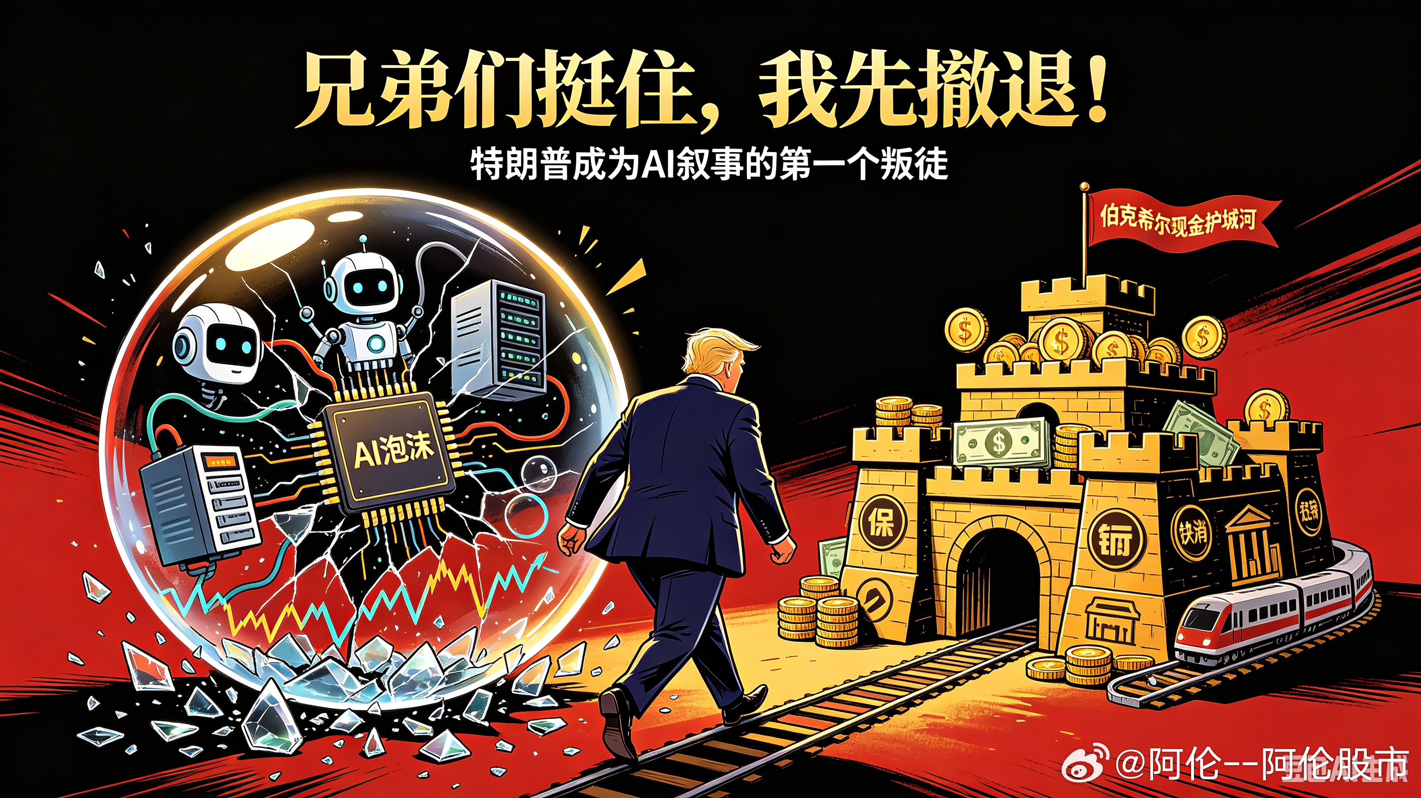 兄弟们挺住，我先撤退！特朗普成为AI叙事的第一个“叛徒”！
 
美国政府道德办公室最新披露的文件，彻底戳破了AI牛市的虚假繁荣：美国总统特朗普在6月完成共计1051笔金融交易，对个人投资组合进行了大规模洗牌，总交易规模区间达7810万至2.631亿美元。
 
嘴上还在为市场信心站台，给科技成长叙事造势， ​