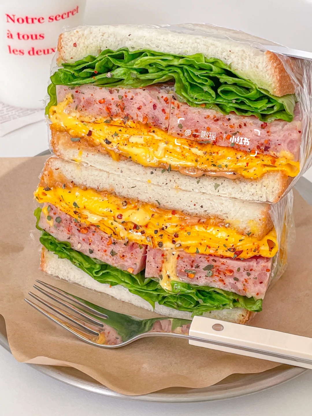 10分钟元气早餐🧀️芝士厚蛋烧午餐肉三明治
