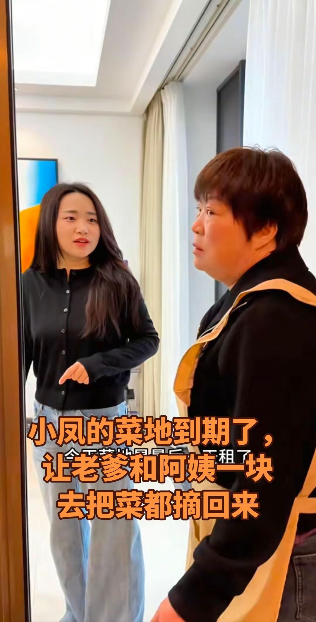 菜园子到期了，小凤和阿姨一块帮忙把菜摘回。小凤穿着开衫针织毛衣太好看了...