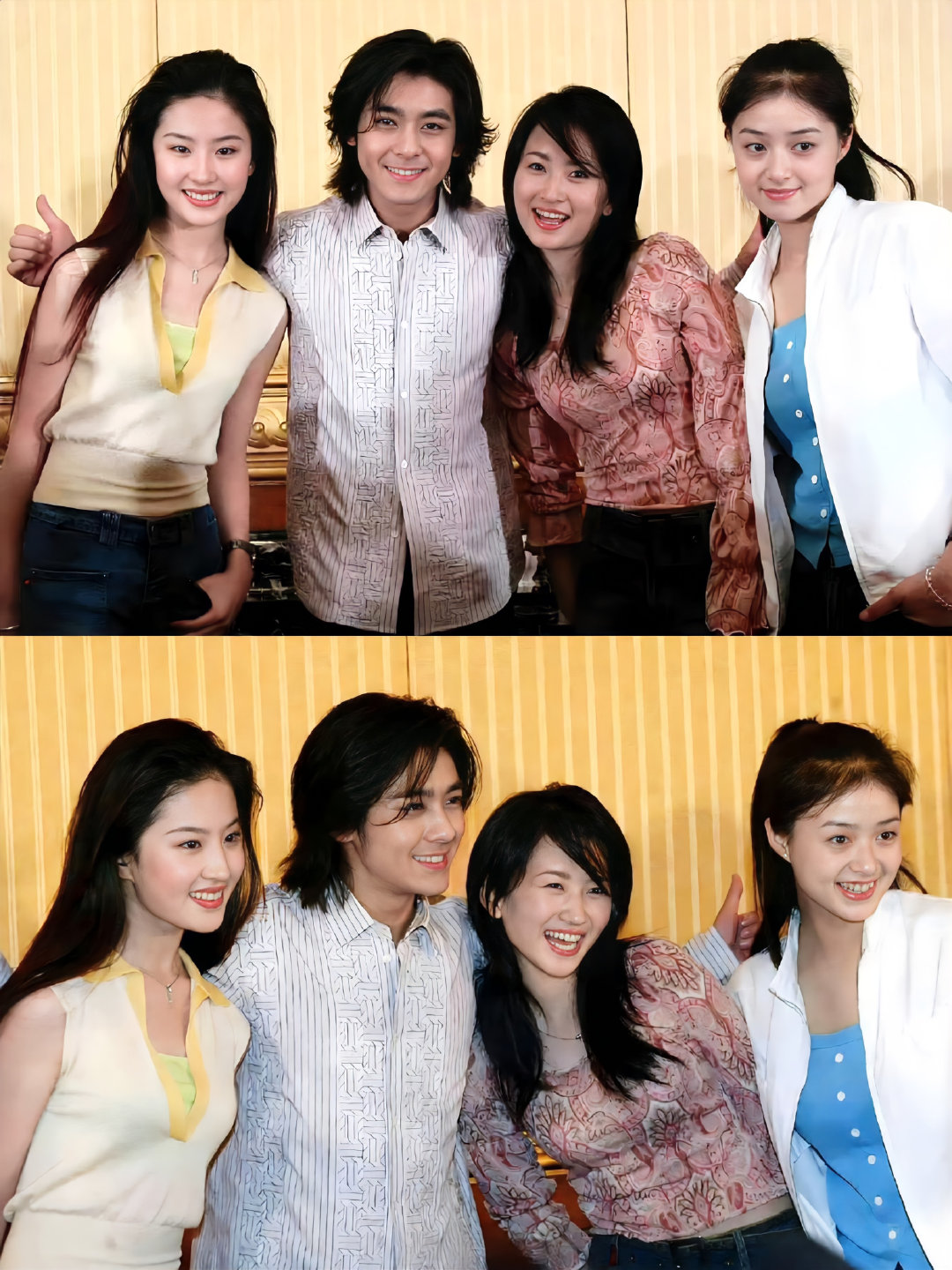 15岁的刘亦菲、19岁的蒋欣和28岁的林志颖📷
2002年《天龙八部》剧组合影 ​