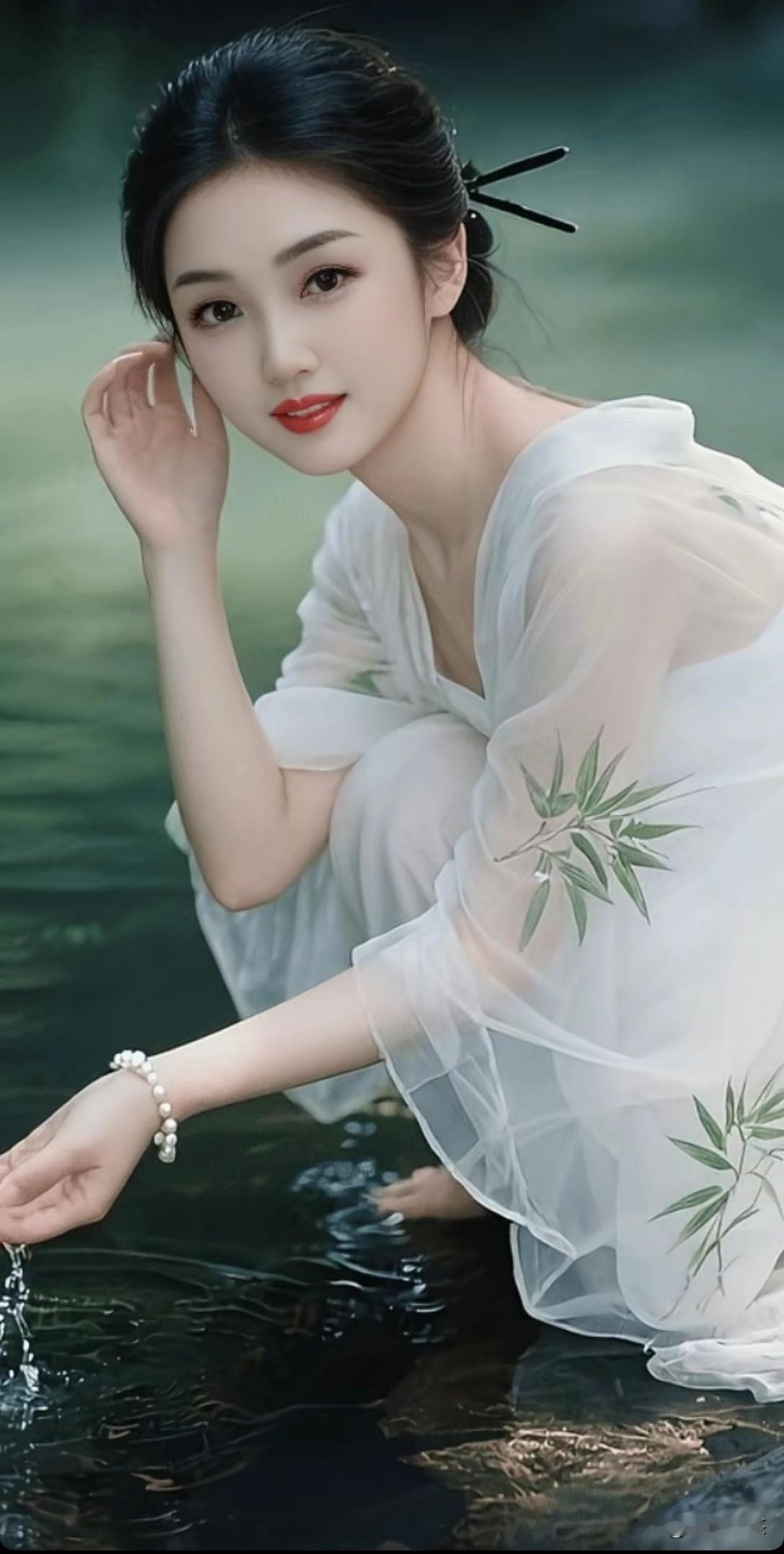 温婉古风美女，沉静如水，清雅，自然，大方。