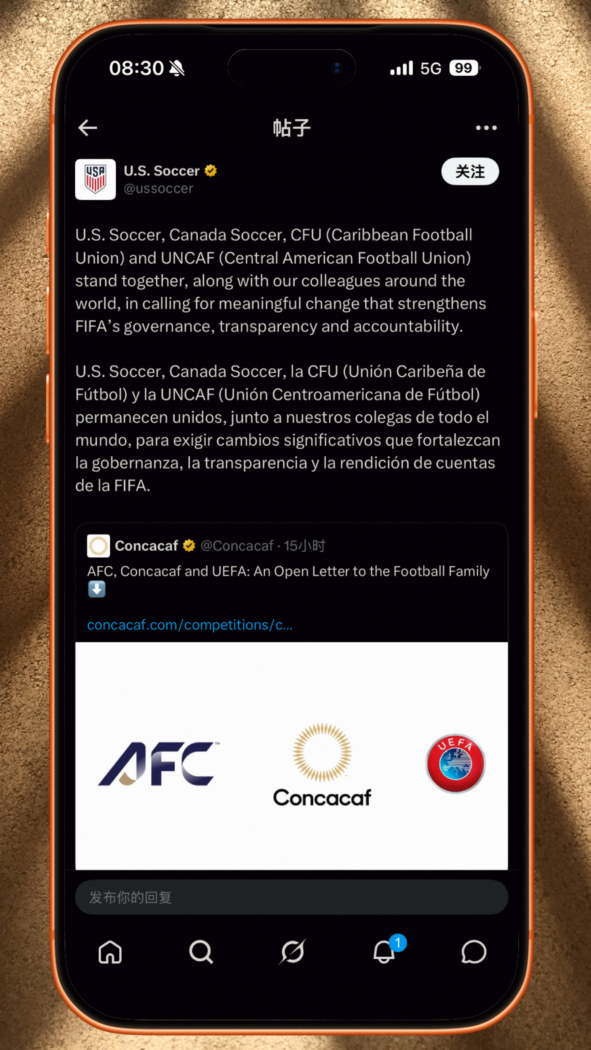 三大足联发布联合声明谴责FIFA😁继三大足联联合发布声明后，美国足协...