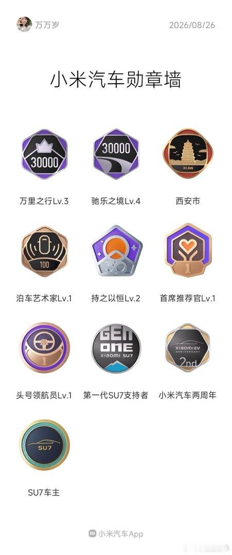 吼吼吼，我的小米居然拥有了这么多勋章#小米科技[超话]##小米汽车[超话]# ​