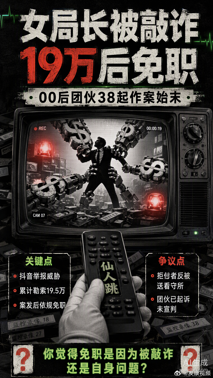 山东泰安这起“仙人跳”案，据澎湃新闻从泰山区检察院案卷材料获悉，13人团伙一年多作案38起、敲诈155万余元，其中一名女局长被敲走19万后被免职。我的看法很直接：这案子最该被盯住的不是“女局长”三个字带来的猎奇感，而是两个更硬的问题。第一，犯罪团伙以00后为主、还有在校大学生参与，专挑特定 ​