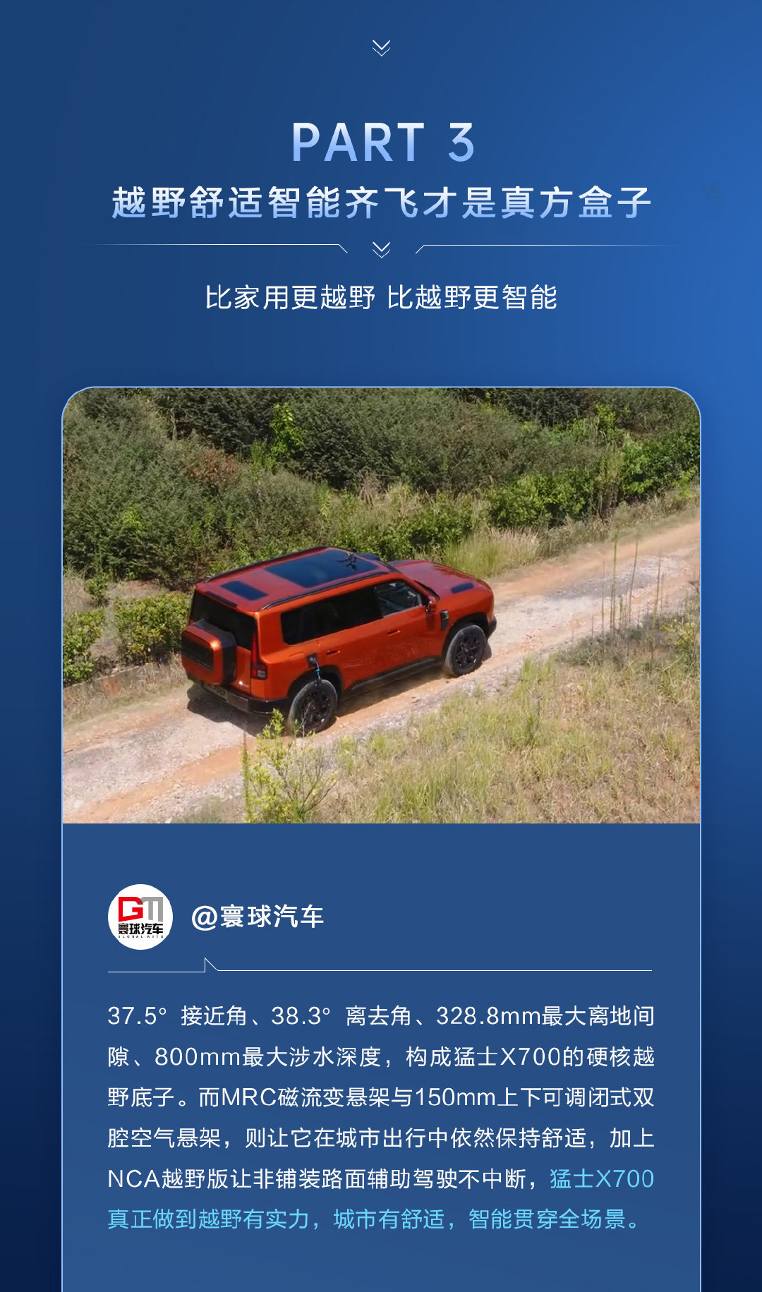 多家行业媒体集体解读，解锁百万级真方盒子的完整实力
在媒体视角里，一台真方盒子，是越野、舒适、智能三者齐飞
不止拥有硬朗造型，更要兼顾城市日常与多元出行场景
听行业声音，见证#猛士X700# 重新定义豪华智慧全地形SUV
#六看全优X700就是满分答案##X700是30万级方盒子最优解# ​