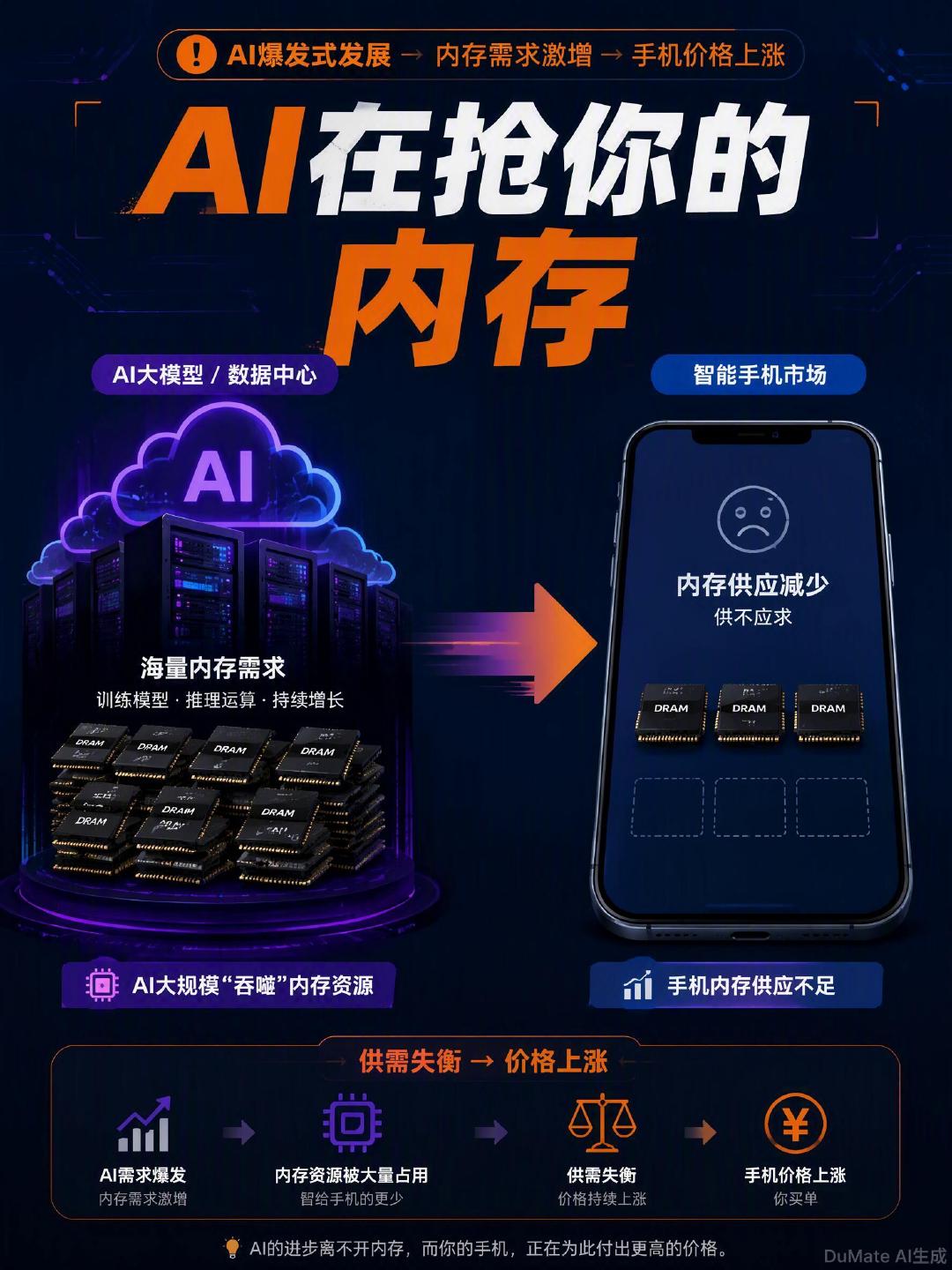 手机涨价的真相，AI抢你的内存，存储成本暴涨。普通人如何应对#国产手机五巨头迎战苹果上新##本轮手机新品涨价尚有缓冲期# ​