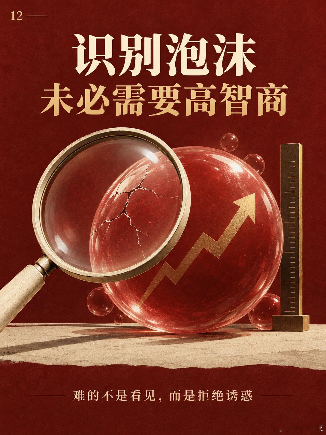 【识别泡沫，未必需要多高的智商】

极端泡沫通常并不难识别。

当价格严重脱离价值、上涨只能依靠更多资金接力、所有人都相信“这次不一样”时，普通投资者也能感受到其中的不合理。

真正困难的不是看见泡沫，而是看见泡沫以后，能否拒绝它带来的短期诱惑。

知识可以帮助我们解释泡沫，模型可以帮助 ​