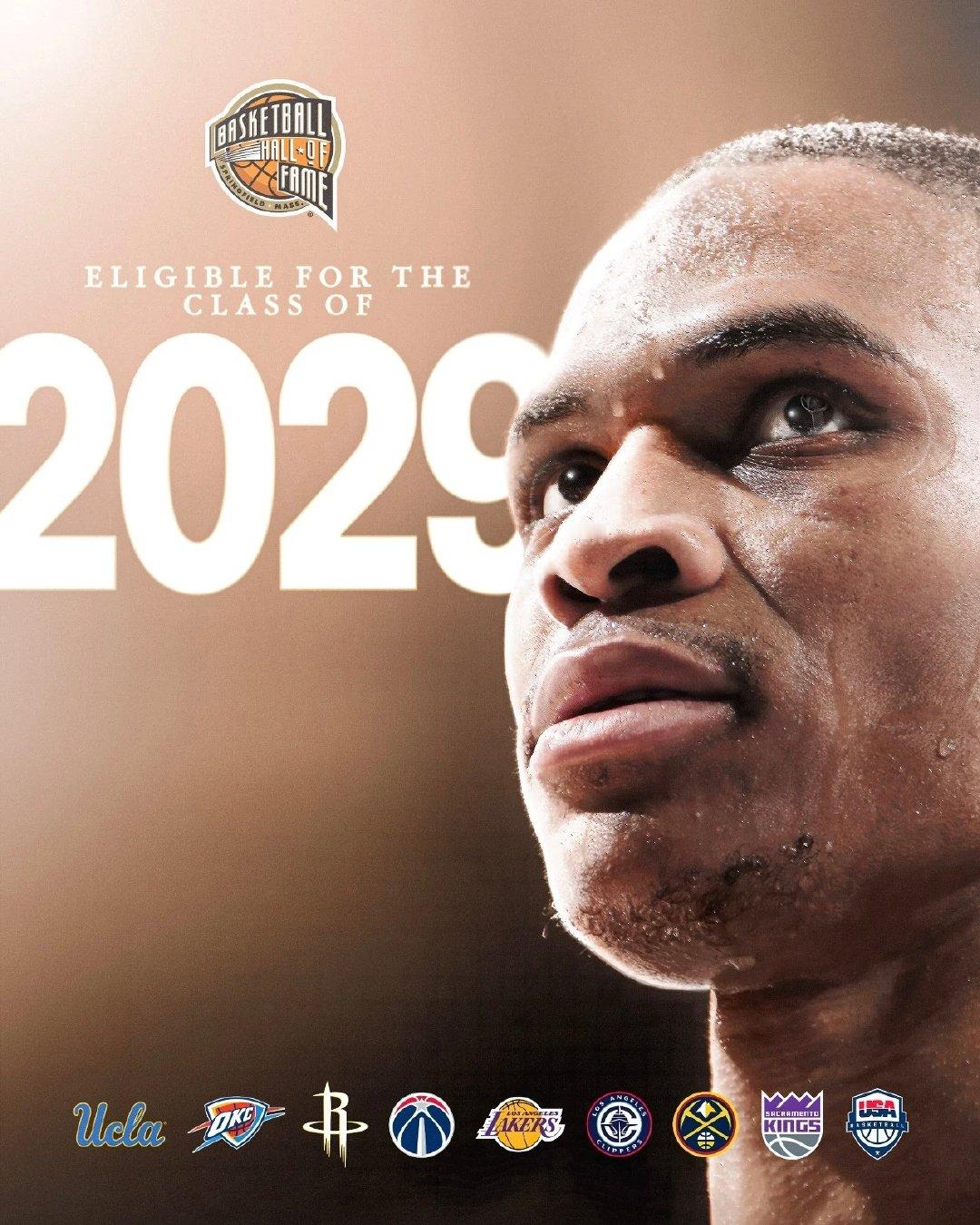 威少最早可以在2029年一球员身份入选篮球名人堂！  编辑by蓝色狂潮...