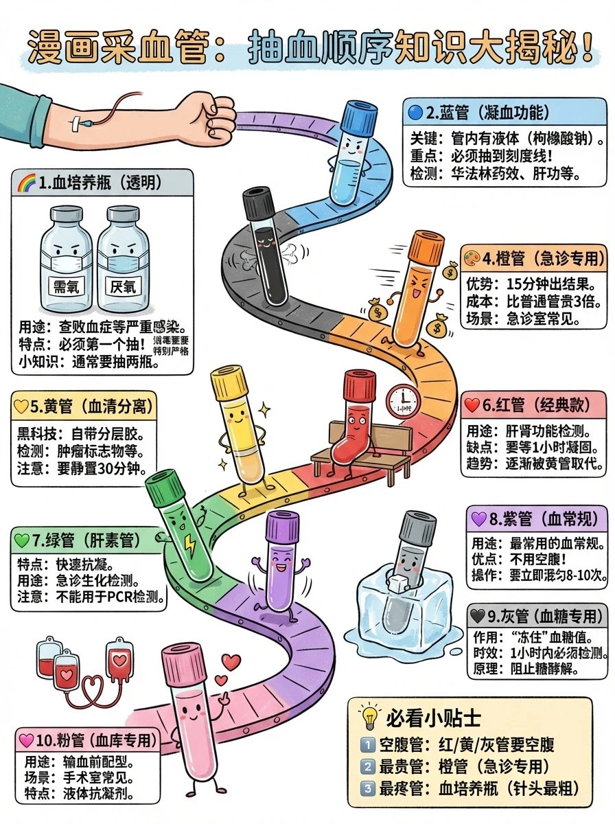阿虎医考笔记：一图搞懂五颜六色的采血顺序