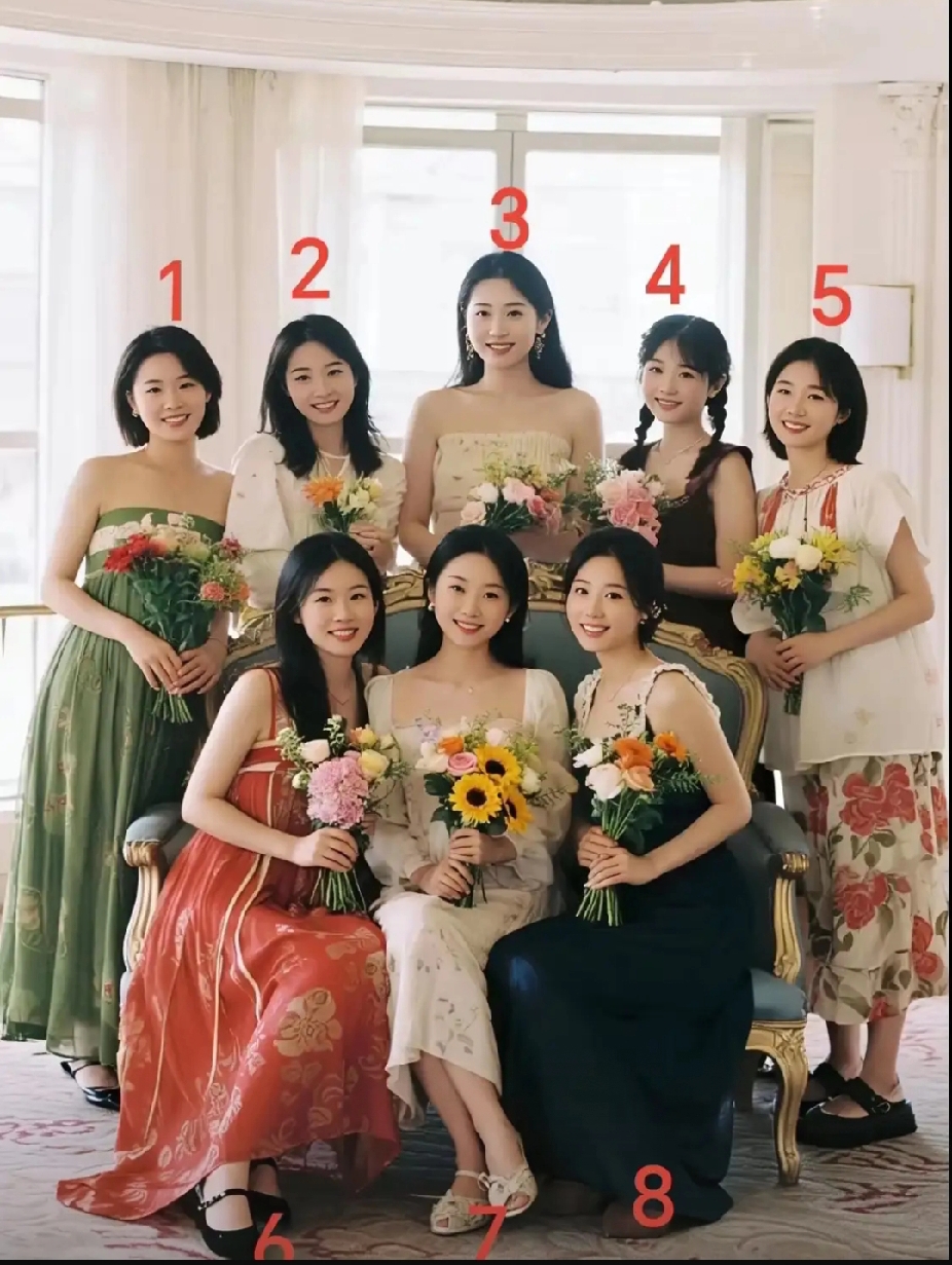 8个美女哪个最漂亮，我选3号，你们会选几号？