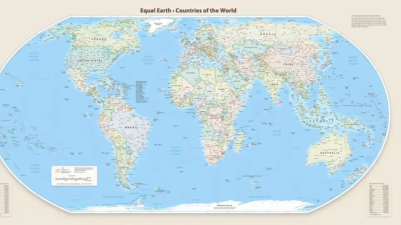 “平等”世界地图正式发布，现在各国以真实大小比例呈现，而不是像过去那样畸变，格陵兰岛和非洲一样大了！ ​