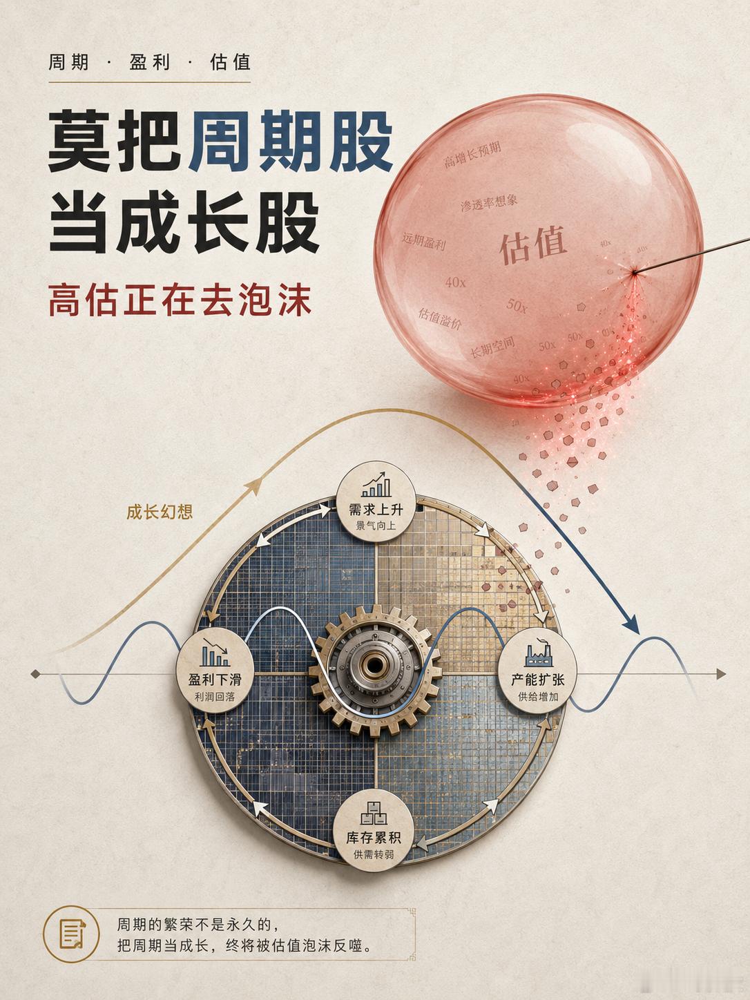 周期股的业绩高点，如果同时又是高估值，一定赔死买入者。这个是铁律。

但是我们A股，就恰恰出现了这种情况。

大家看海力士。2016年，它的平均市盈率是9.57倍。再看2022年，为什么市盈率到了35倍？因为2022年是行业下行，盈利下滑了。

再往后看，2023年海力士巨额亏损。这个客观事实证明，芯片产业 ​