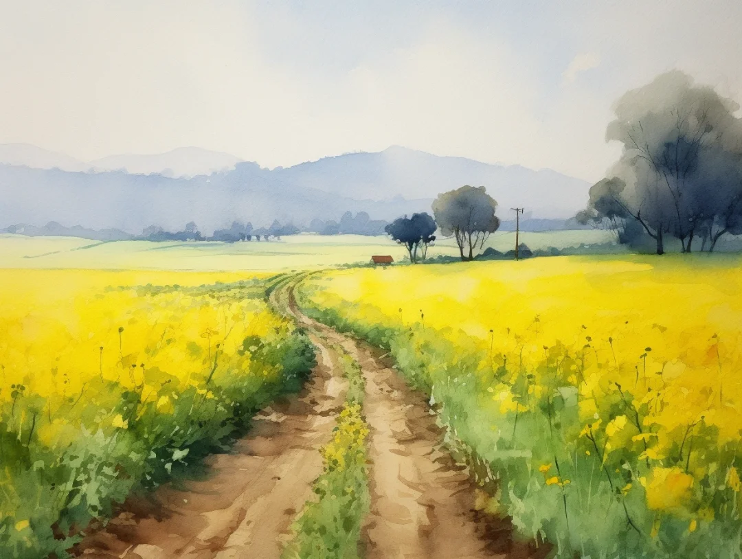 水彩 油菜花
