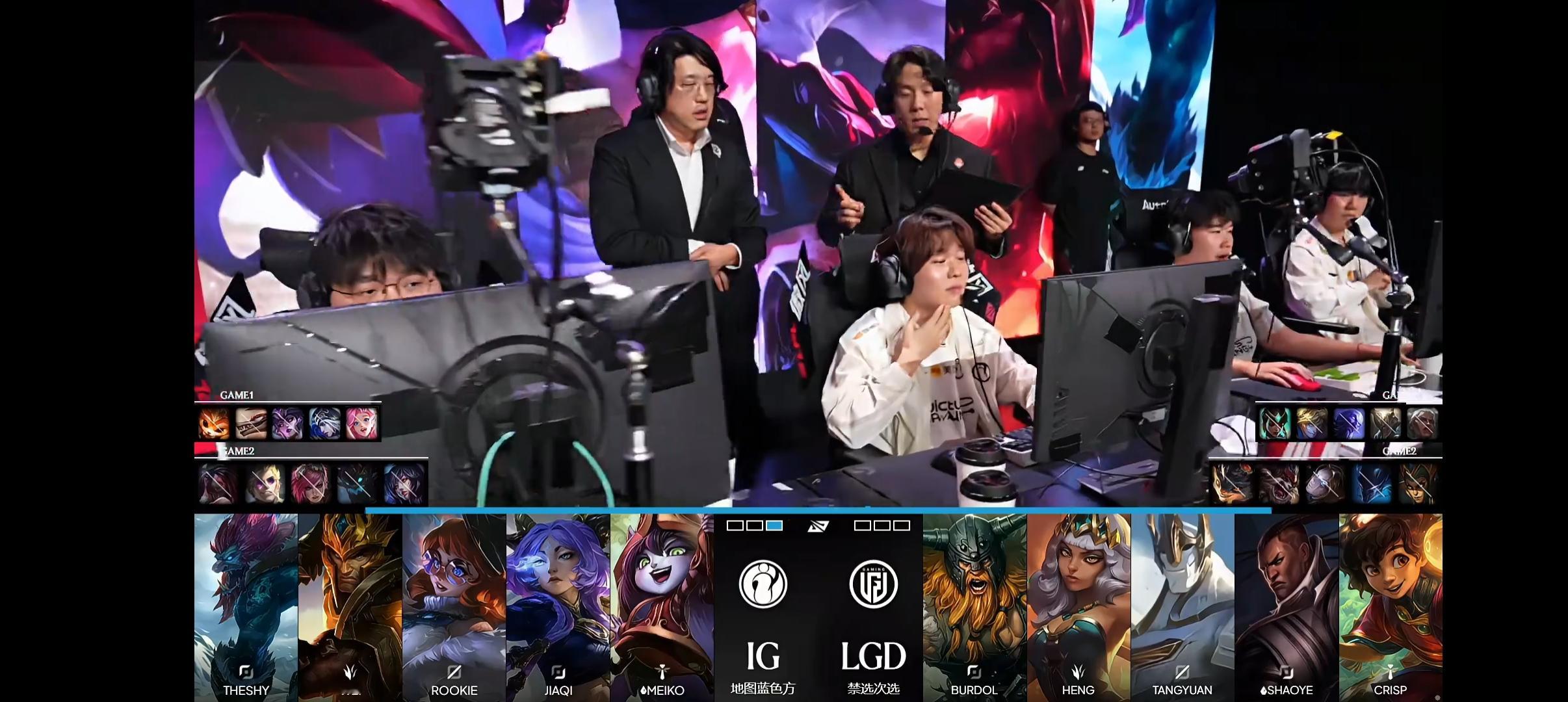 巨魔柱子+皇子框直接关门打狗！iG 2:0 LGD拿到赛点，把把碾压太残忍了！

2026LPL败者组半决赛，iG对阵LGD第二局结束。iG再下一城，2:0领先拿到赛点！

第二局阵容

· iG（蓝）：TheShy巨魔、Wei皇子、Rookie阿萝拉、JiaQi芸阿娜、Meiko璐璐
· LGD（