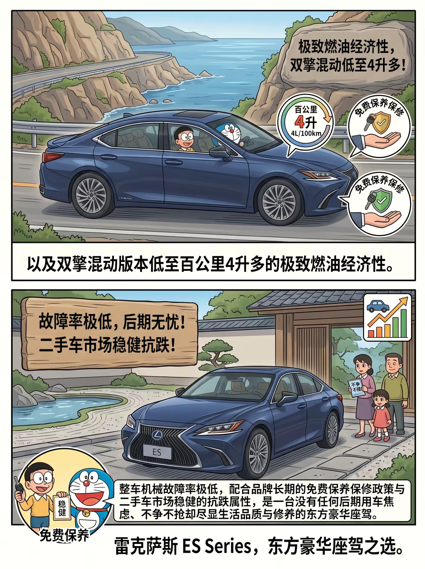👉雷克萨斯ES✅座椅舒适性拉满，用料环保静谧性佳，混动版本油耗极低，故障率低，免费保修保养，保值率抗打；短板动力输出佛系，后段加速乏力，急加速发动机噪音明显，前驱底盘操控平淡，车机硬件与UI偏保守。梦想好车 令人心动的车 宝藏车