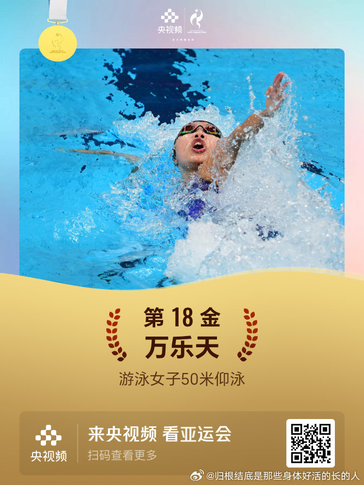 名古屋亚运会第18金游泳女子50米仰泳万乐天 ​