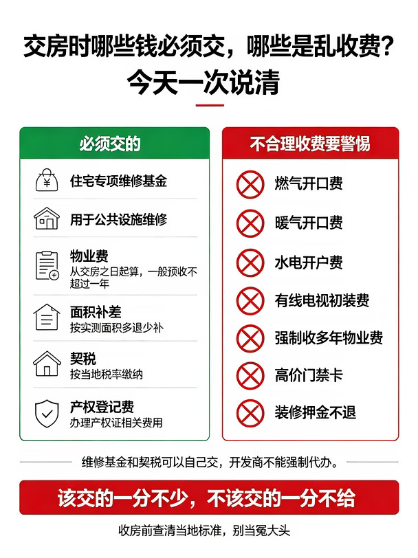 交房时哪一些钱时必须交的，那些是乱收费的