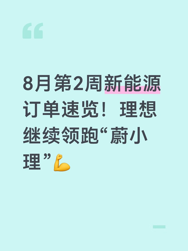 8月第2周新能源订单速览！理想领跑蔚小理！