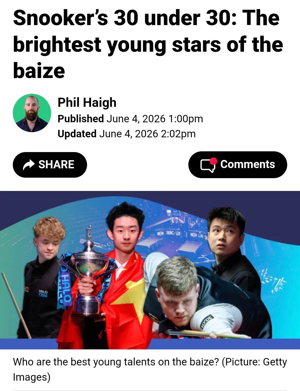 【“英国正在落后！”英媒评30位最值得期待的斯诺克新生力量：中国选手占...