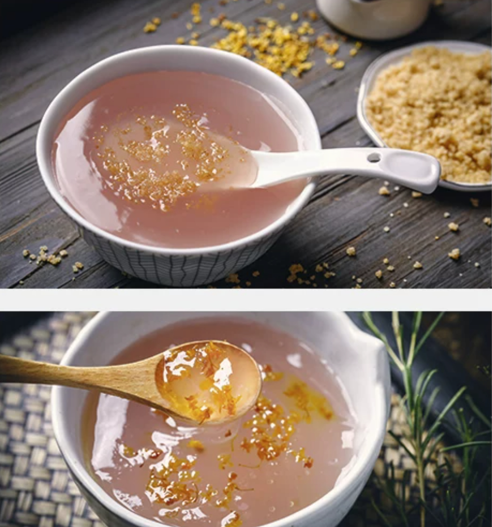 漫行草木间 桂花，从来都是点睛之笔；风起云散 深秋，经常会冲一碗藕粉，然后撒一点桂花糖，不仅增添了藕粉清润底色里的层次甜香，更把一整个江南清秋的温柔，都妥帖盛进了这只白瓷碗里；遇见美好 滚水冲开的藕粉是半透明的粉色温润质地，滑溜溜的藕香本就清和，撒上一勺腌了整季的桂花糖，琥珀色的蜜汁慢慢化开，细碎金粟浮在稠润的羹面上，热气一腾，甜香先漫过鼻尖，再顺着喉咙滑进胃里；真的是让人开心啊；人间烟火 藕的清、糖的甜、桂花的香三层味道叠在一起，不争不抢，只余满口舒展；秋风吹得人浑身发沉、心绪发闷的时候，捧着这碗暖手的甜羹慢慢抿，连积攒了整日的紧绷和焦虑，都跟着这股温软的暖意，悄悄化在了清秋的烟火里；