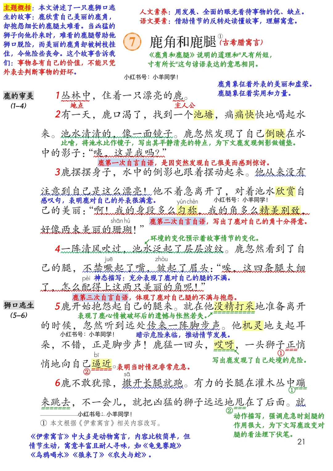 三年级下册丨第7课《鹿角和鹿腿》语文笔记