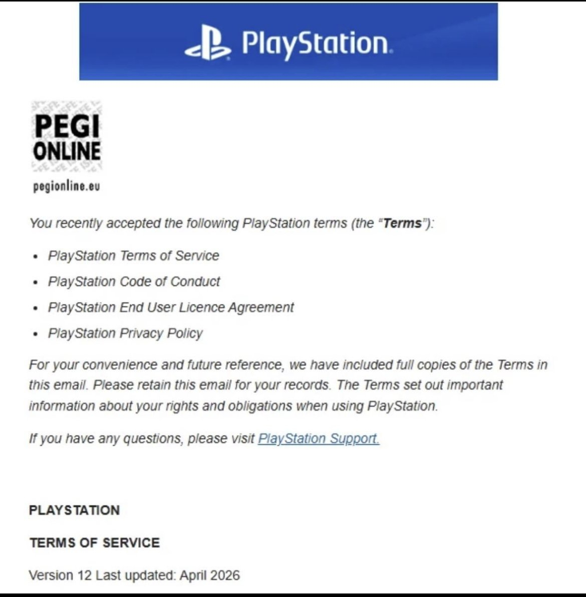 据推主 Pirat_Nation 消息，索尼正在向PlayStation 用户推送邮件，提醒他们注意平台条款，并强调了数字游戏的授权属性：用户付费购买的数字版游戏并不具备实质所有权，玩家获取的仅是游戏的使用许可，本质为付费授权的租赁权益。

若账号遭到永久封禁或被主动注销，用户将彻底失去整个数字游戏库的全部 ​