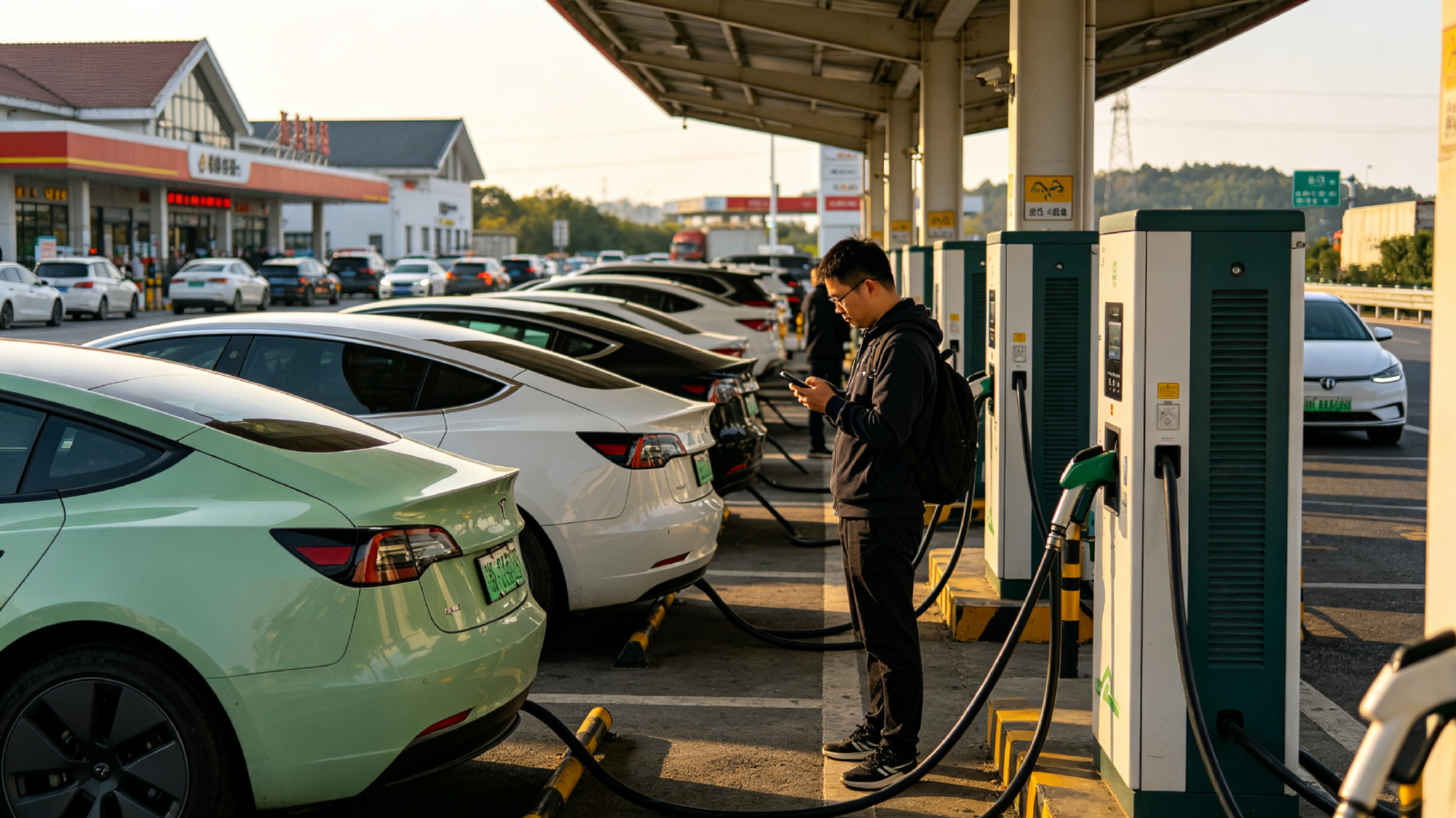 国庆高速充电大堵车！车主排队5小时、取号排99位，还有电车电量耗尽被推车
 
国庆假期，高速服务区新能源车充电排队的老问题再度上演，不少长途自驾的电车车主遇上漫长等待，极端案例更是登上热搜。有成都车主在陵江服务区充电取号直接拿到99号，足足苦等5个小时才轮到充电，不少车主吐槽服务区充电就跟食堂高峰期
