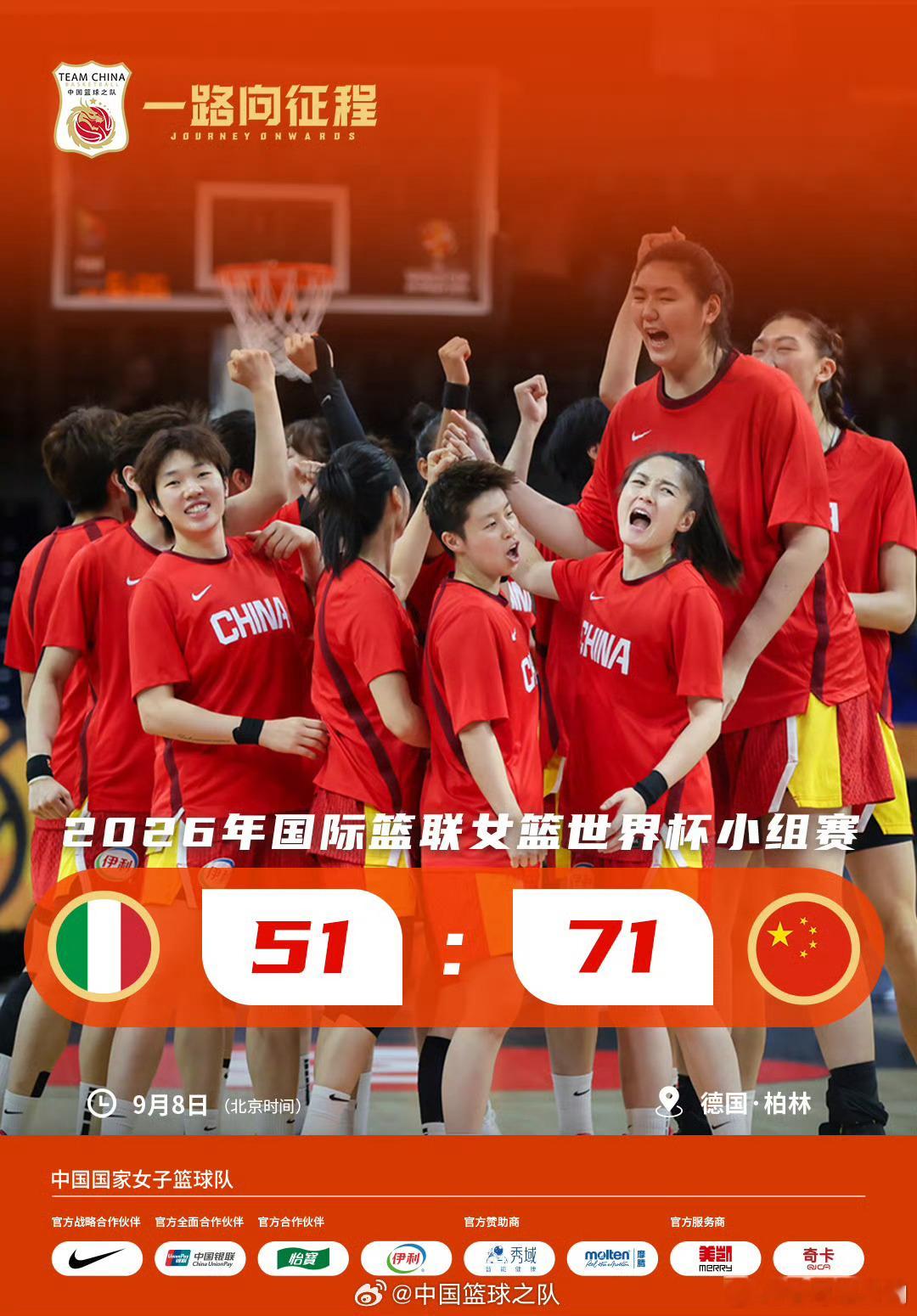 北京时间9月8日，郑钦文在美网女单第四轮再度上演惊天逆转，女篮世界杯大胜意大利、U20女足世界杯横扫新喀里多尼亚，中国三大女子国家队同日告捷。  一、郑钦文连续两轮0比5逆转进美网八强- 比分：2比0