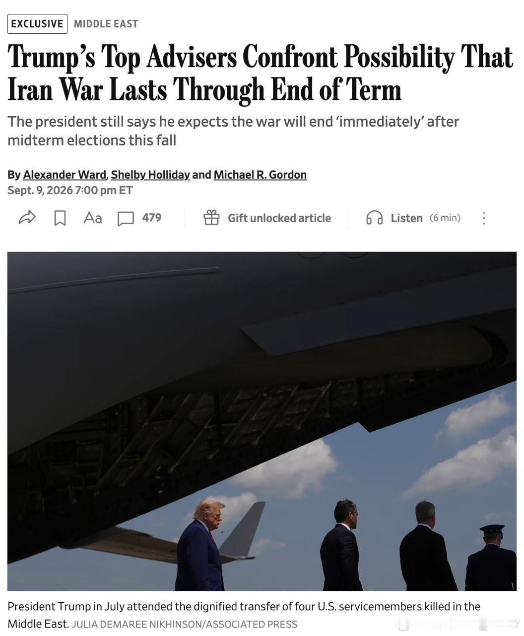 特朗普的高级顾问私下向他发出警告，称与伊朗的冲突可能会贯穿其整个总统任期，甚至可能持续至2029年1月。

美国政府似乎正为一场持久对抗做准备。

美国继续对伊朗实施海上封锁和制裁；与此同时，五角大楼延长了部分兵力部署，轮换了战斗机中队，并计划在中东地区持续部署防空力量及海军陆战队。

来 ​