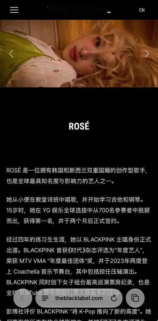 THEBLACKLABEL上线了ROSÉ朴彩英的介绍页面👀 ​